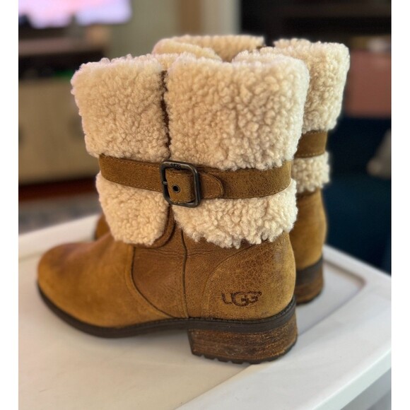 Ugg Blayre II Women Short Brown Boots US 7.5 Leather Wool Water Resistant Warm - Picture 6 of 13